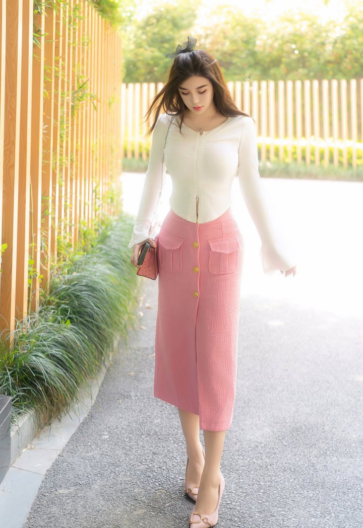 Smiling Asian girl in casual wear, half-body shot in natural lighting